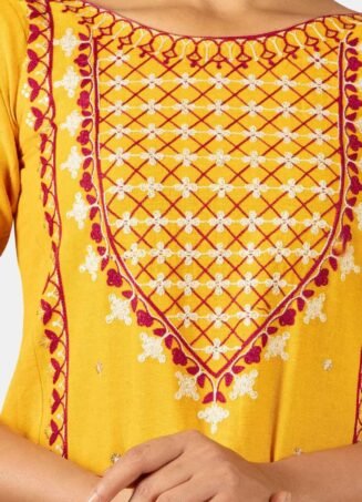 Yellow Khadi Kurta Set with Embroidery MF1806 (5)